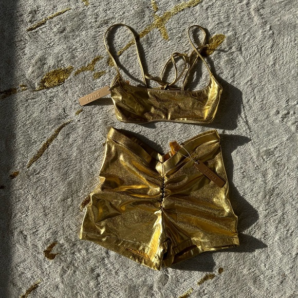 2. NWT Skims Metallic Swim V-Waist Short & Micro Scoop Bikini Top Two Piece Set - Picture 8 of 16